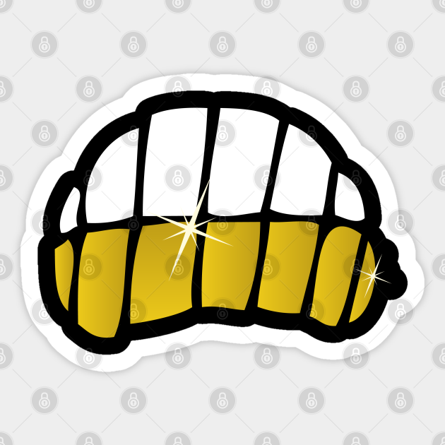 grillz Comic Golden tooth Grillz Comic Golden Tooth Sticker TeePublic